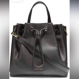 Black leather Cole Haan bucket bag